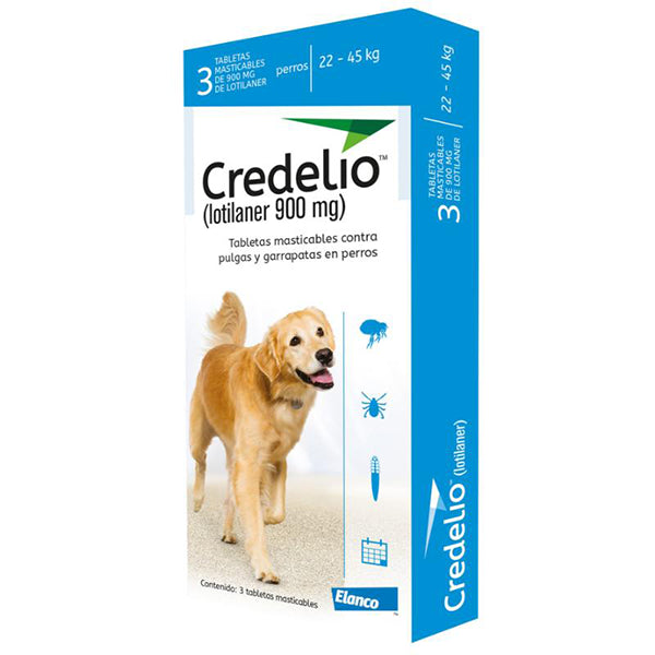 Credelio Comprimido Masticable por 900 mg para perros de (22 A 45 Kg) 3 Tb Azul