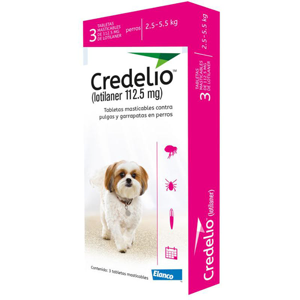 Credelio Comprimido Masticable por 112.5mg para perros de (2.5 a 5.5Kg) 3 Tb Fucsia