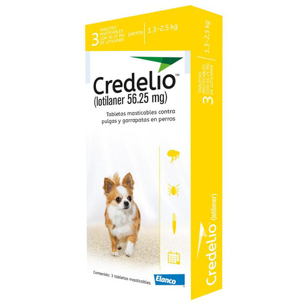 Credelio Comprimido Masticable por 56.25mg para perros de (1.3 a 2.5Kg) 3 Tb Amarillo